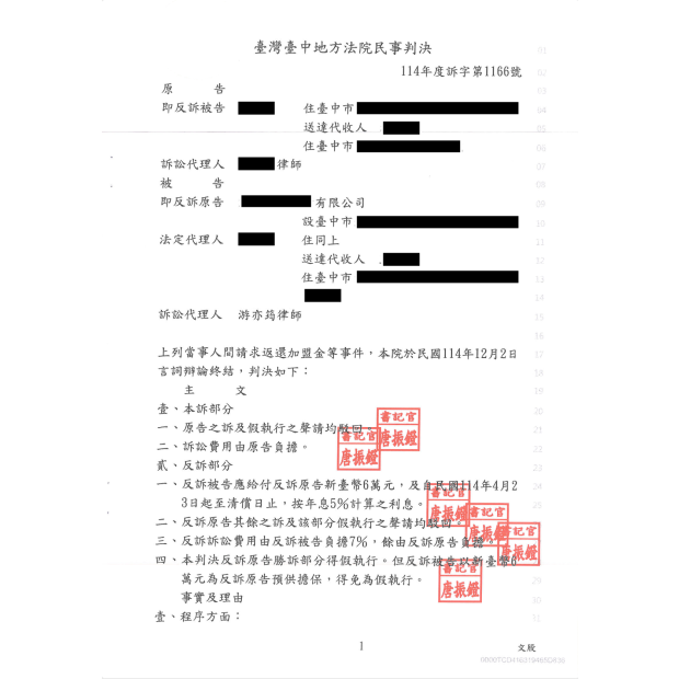 加盟糾紛成功防禦並反訴勝訴.png