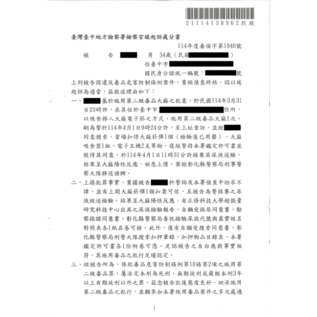 施用第二級毒品大麻成功爭取緩起訴處分.png