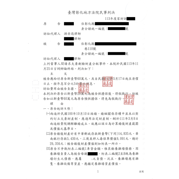 離婚剩餘財產分配成功為原告爭取全額給付.png