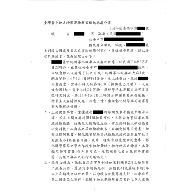 施用第二級毒品大麻成功爭取緩起訴處分.png
